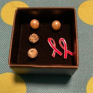 Avon breast cancer crusade 3 piece earring set.
